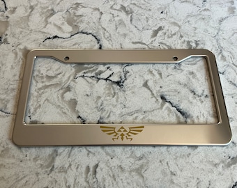 Zelda Hyrule Chrome Stainless Steel License Frame with caps