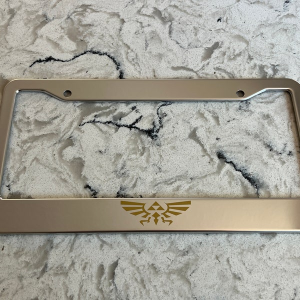 Zelda Hyrule Chrome Stainless Steel License Frame with caps