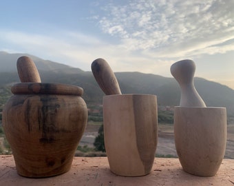 Berber Handcrafted Walnut Wood Mortar and Pestle - 100% Organic