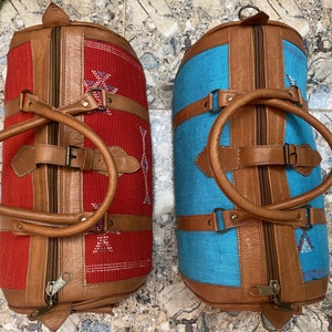 Moroccan leather travel bag with Berber fabric Sport Weekend Bag image 5