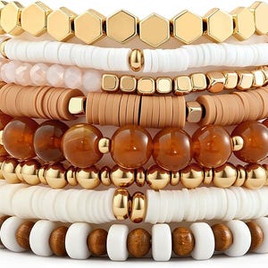 Boho Stapelbara Guldpläterade Pärlstreckarmband Elastiska Lager-i-Lag Vänskapsarmband Set