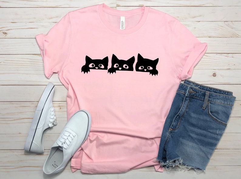 Black Cat Shirt Three Cats Shirt Cat Lover Tshirt Black Etsy