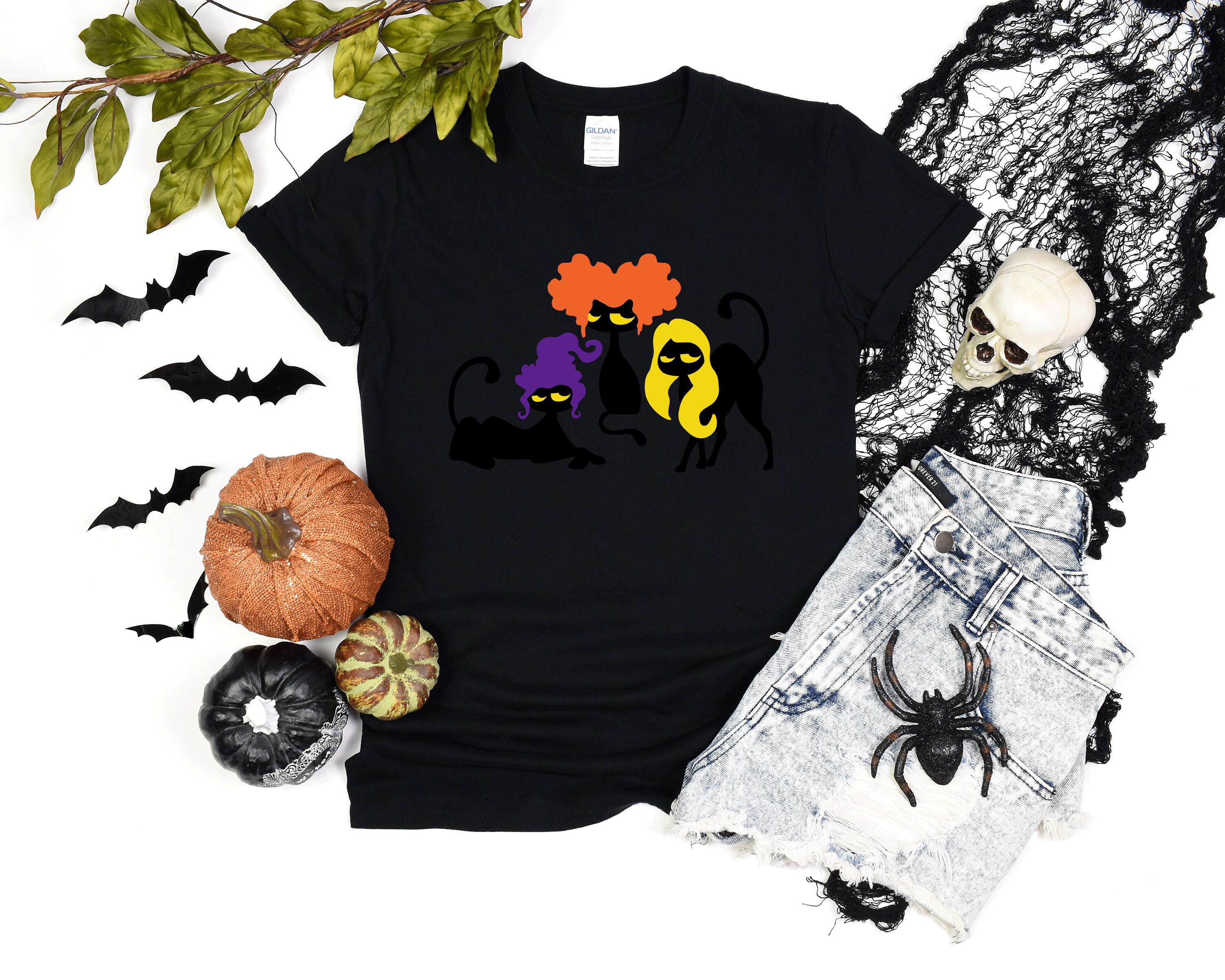 Discover Halloween Sisters Shirt, Sanderson Sisters Cat Shirt, Halloween Black Cat Shirt, Black Cat Halloween Shirts