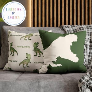 Personalized T-Rex Pillow Cover, Custom T rex Decor, Sued Textured Cushion Cover, Boys Room, Nursery Accent, Kids Bedroom, Dino Gift