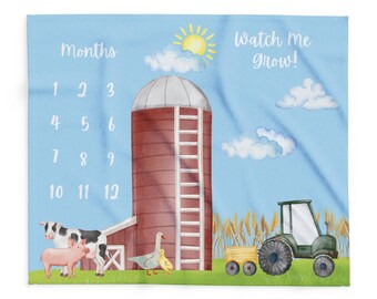 Farmhouse Animal Baby Milestone Blanket, Soft Fleece Throw for Babies, Nursery Decor, Gifts for New Parents, Baby Shower, Monthly Photos