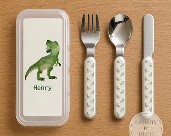 Juego de cubiertos personalizados para niños con estuche, cubiertos con nombre personalizado, tenedor, cuchara y cuchillo para niños pequeños, regalo para baby shower, regalo de cumpleaños, cubiertos