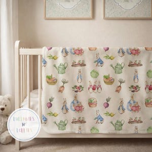 Fleece Baby Blanket, Peter Rabbit Garden Theme Beatrix Potter Inspired Pattern Nursery Bedding, Play Mat, Baby Shower Gift, Newborn Swaddle