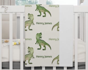 Personalized Baby Blanket Boy, Dinosaur Nursery, T Rex, Cute Fleece Throw for Kids, Custom Baby Shower Gift, Customizable Blanket, Three Rex