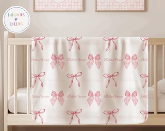 Personalized Baby Blanket, Coquette Room Decor, Pink Bow, Cozy Nursery Accessory, Baby Shower Gift, Newborn Present, Baby Girl Gift
