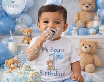 Teddy Bear 1st Birthday Shirt, Cake Smash Cotton Tee, Baby Boy Outfit, My Beary First Birthday