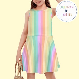 Girls Rainbow Sundress – Sleeveless Summer Dress for Kids –  Pastel Striped Dress – Birthday Gift Idea