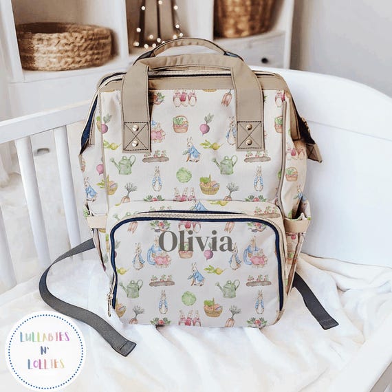 Personalized Peter Rabbit Diaper Backpack, Custom Made Baby Bag