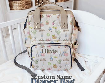 Personalized Peter Rabbit Diaper Backpack, Custom Made Baby Bag, Multifunctional Mom Gift, Nursery Organizer, Baby Shower Present, Cute