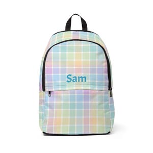 Sac à dos à carreaux pastel personnalisé | Sac à dos personnalisé, cartable, trousse de voyage, cadeau pour étudiant, cabas tendance