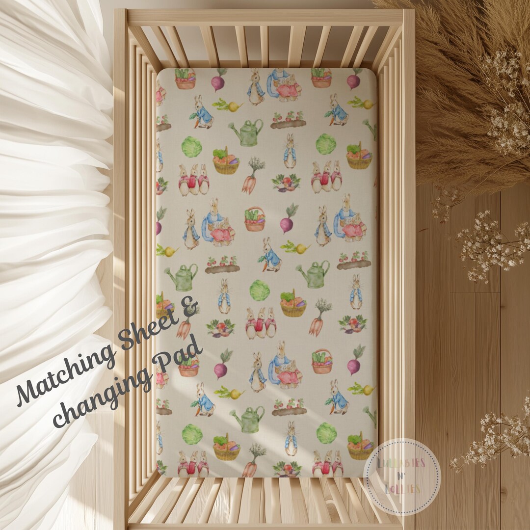 Custom Print Matching Crib Sheets and Changing Pad Cover, Peter Rabbit ...