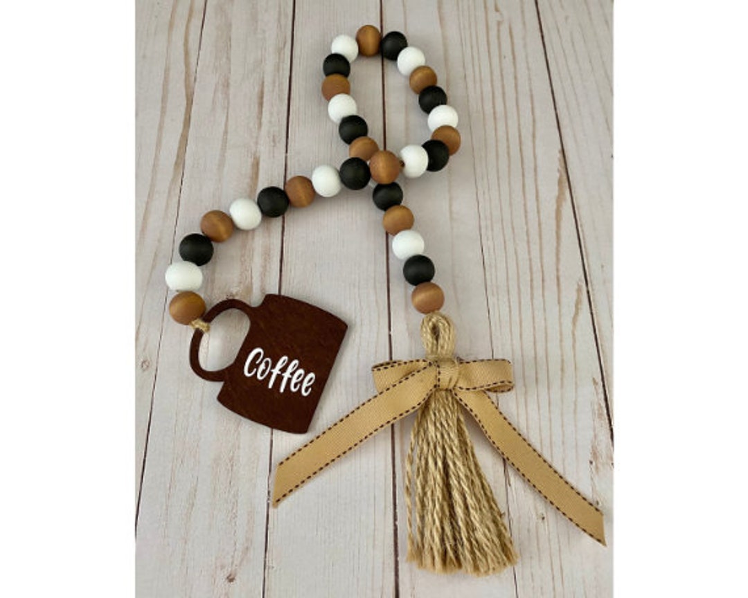 Coffee Bead Garland / Coffee Mug Farmhouse Wood Beads / Coffee Decor