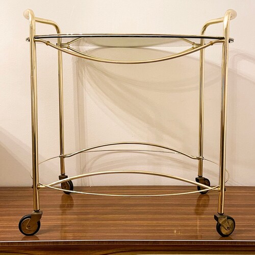 Wood Effect and Gold 3 Tier Vintage Mid Century Bar Cart Etsy UK