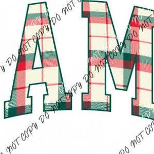 May include: The word "MAMA" in large, bold letters with a red, white, and green plaid pattern.
