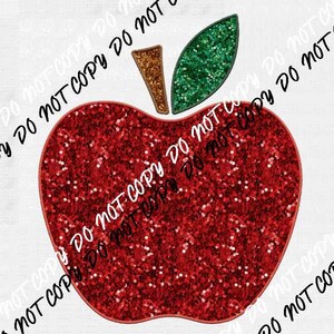 May include: A red glitter apple with a brown stem and a green glitter leaf. The words "DO NOT COPY" are repeated diagonally across the image in white and black.