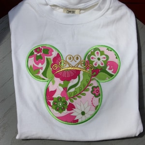 Minnie Mouse inspired T-Shirt - Pink and Green Floral with Gold Tiara