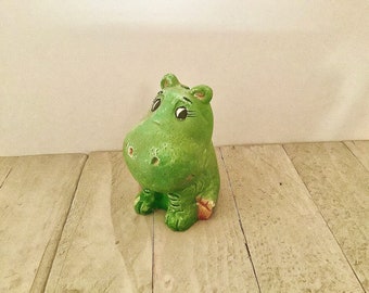 VINTAGE small chalkware green hippo piggy bank kitsch