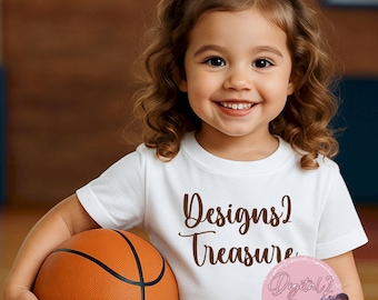 Basketball Girl Mockup | Toddler Sports Shirt PNG | Kids White T-Shirt Lifestyle Mockup for Basketball Designs