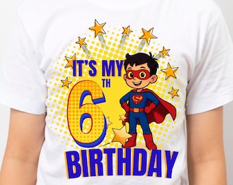 Superhero Birthday Shirt PNG: Ages 2-6, Kids Party Design (Digital Download)