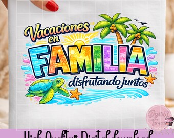 Vacaciones en Familia PNG Tropical, Disfrutando Juntos Diseño Sublimación, Family Vacation Shirt PNG Español, Playa Verano Neon