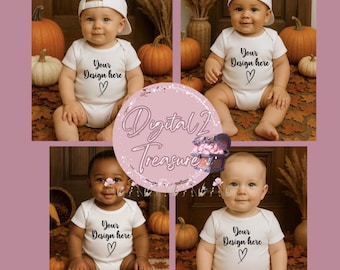 Fall Baby Onesie Mockup Bundle |  Baby Bodysuit Mockups bundle JPG + PNG | Autumn Pumpkin Baby Mockups for Etsy, Printify & POD Sellers