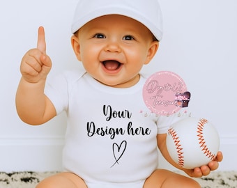 Baby BaseballOnesie Mockup | Baby Bodysuit JPG + PNG | Digital Baby Mockup for Etsy, Printify & POD Sellers