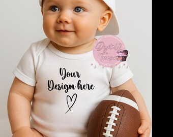 Baby Football mockup | Baby Bodysuit JPG + PNG | Digital Baby Mockup for Etsy, Printify & POD Sellers