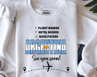 Argentina Trip PNG Sublimation Design, Flight Booked See You Soon T-Shirt Graphic, Argentina Flag Digital Download Vacation Mode Clipart