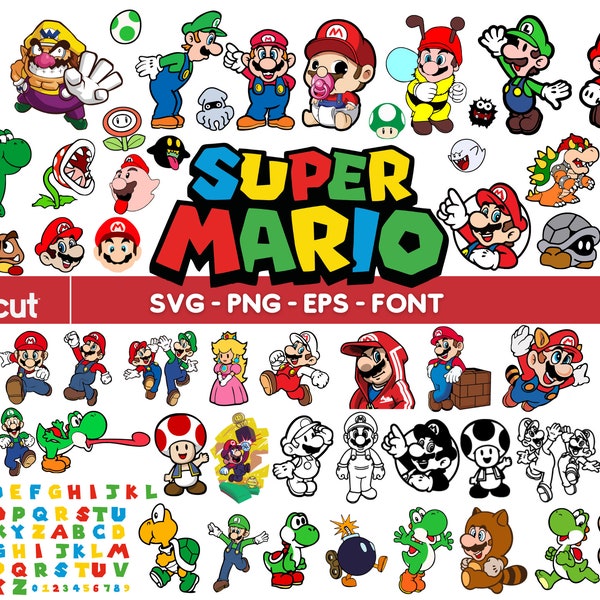 Super Mario Svg, Mario Set, Paper Mario, Luigi, Mario Characters SVG, Cut Files For Cricut, Png