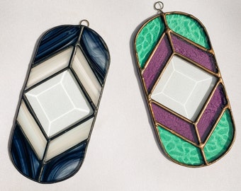 Diamond Pill Rainbow Maker, Stained Glass Suncatcher, Glass Art