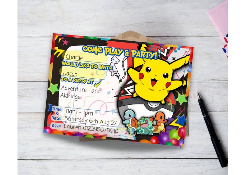 Pokemon Theme Birthday Party Invitation. Printable Digital Etsy
