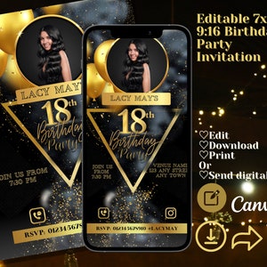 Invitación de fiesta personalizada - Editable. Imprimible. Descarga digital. 17, 18, 19, 20, 21, 30, 40. ¡Cualquier cumpleaños!