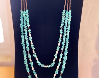 Exclusive 3 Strand 232.00 Cts Earth Mined Turquoise Round Cut Beads Necklace 