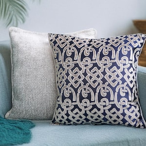 Conjunto de 2 fronhas azuis com padrão entrelaçado e textura, capa de almofada com motivo entrelaçado, capa de almofada de veludo, fronha de tecido dourado