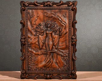 Placa de madera tallada a mano de la diosa eslava Ziva - Decoración pagana para el hogar