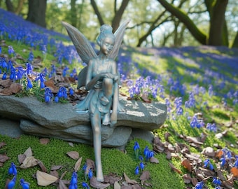 Vintage Bronze Blumen Fee Statue: Beunruhigt Garten Dekoration