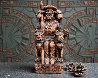 Viking Odin Wood Sculpture Norse Mythology Allfather Statue Pagan Home Altar Decor