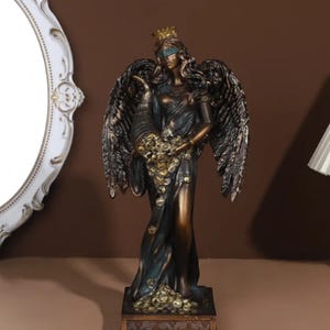 Blinded Greek Goddess Statue: Resin Fortune Figurine, Elegant Home Decor
