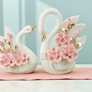 2PCS Swan Statue Pair, Ceramic Swan Figurines, Creative Wedding Gift, Modern Home Decor, Elegant Swan Sculpture Ornaments