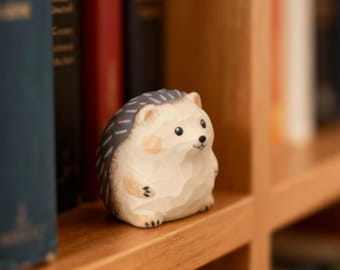 Hand Carved Wooden Hedgehog Figurine Shelf Decor Small Animal Sculpture Handmade Home Ornament