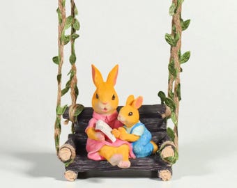 Bunny Swing Statue – Resin Rabbit Figurine, Garden Decor