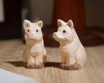 豚のセックス木製彫刻 4インチ/10 cm、豚の置物、木製置物、ホーム