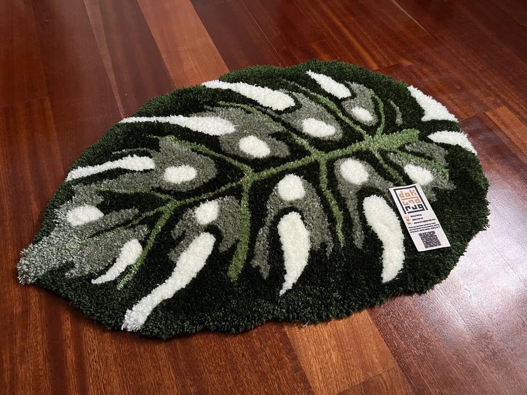 Leafy Handmade Rug Handmade Green Leaf Rug: Tufted Acrylic Accent Rug - Etsy