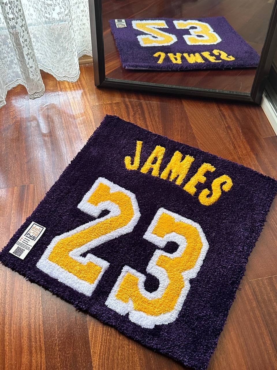 JAMES 23 Jersey Rug / Lakers Tufted Rug, Handmade Basketball