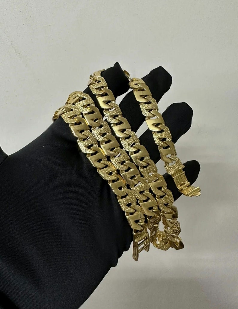 9ct Gold on Silver Chaps Chain 12mm Men's Gent's Heavy Sterling 925 ...
