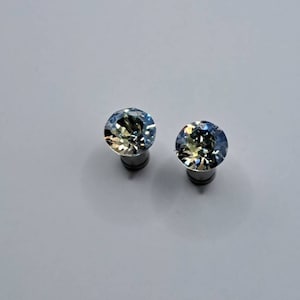 Crystal moonlight diamond plugs, gauges, or tunnels, silver/clear 2g(6mm), 4g(5mm), 6g(4mm), 8g(3mm), 10g(2.5mm), 12g(2mm), 14g(1.6mm) 316L